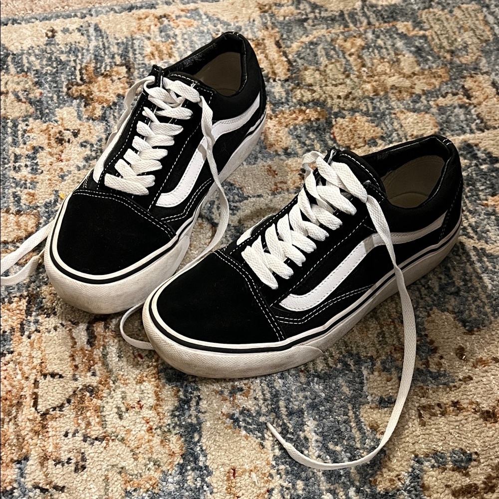 Vans Black and White Suede Lace up Sneakers